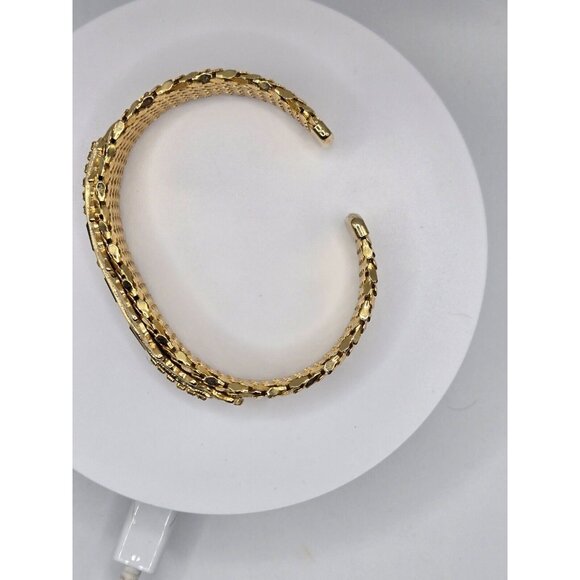 VTG GOLD Plated Cuff Bangle Bracelet Garnet and Rhinestone .75" thick scale - Picture 4 of 8